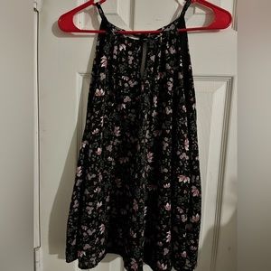 Black Embroidered Floral and Mesh Top